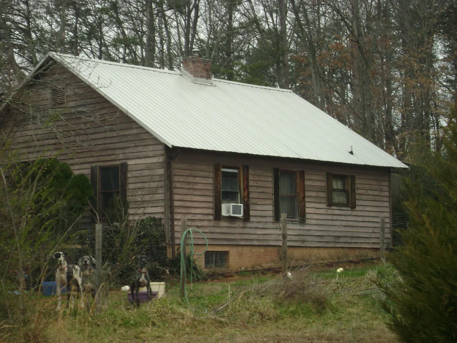 White metal roof on an old wood sided farmhouse, from a Metal Roof Installation job in Garrett Park
